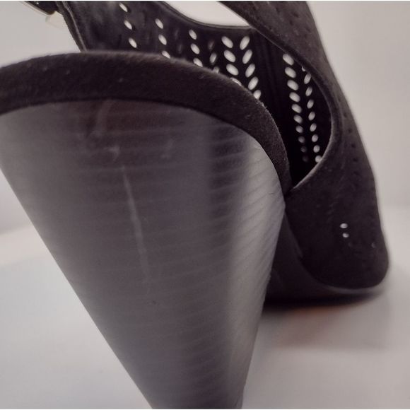 Black Embroidered Open Toe Slingbacks - Picture 6 of 6